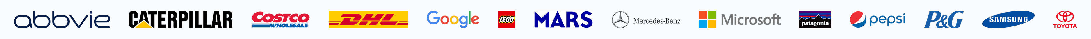 Expert companies including Abbvie, Caterpillar, Costco, DHL, Google, Lego, Mars, Mercedes-Benz, Microsoft, Patagonia, Pepsi, P&G, Samsung, Toyota